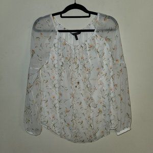 WHBM Sheer Floral Long Sleeve Top w/ Ruffles size 8
